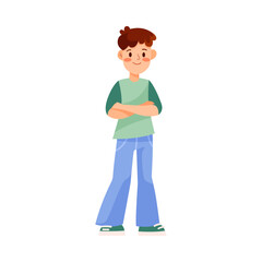 Happy Teen Boy Standing and Smiling Vector Illustration