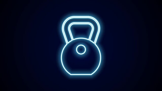Glowing neon line Weight icon isolated on black background. Kilogram weight block for weight lifting and scale. Mass symbol. 4K Video motion graphic animation