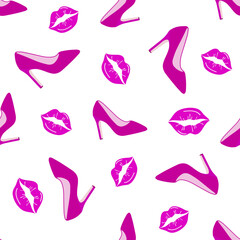 Glamorous red shoes and lips seamless pattern.