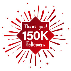 Thank you 150.000 followers. Social media concept. 150k followers celebration template. Vector design