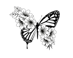 Butterfly with Flower Wings, Vectıor Design for Fashion and poster Prints, Tattoo Design
