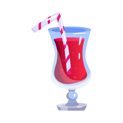 Glass with Cocktail and Straw as Festival and Birthday Party Element Vector Illustration