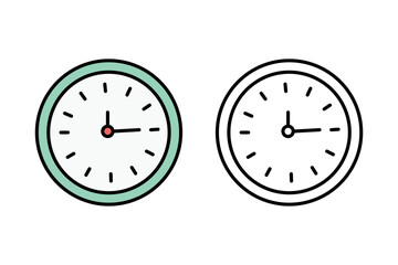 business time clock wall watch timer vector line and flat icon design