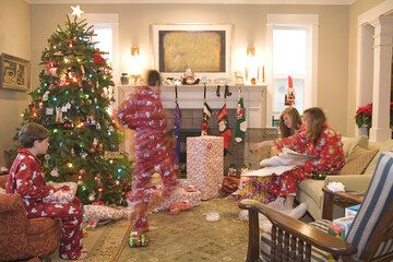 Family Opening Presents on Christmas Morning