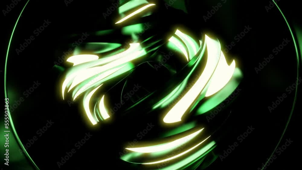 Poster moving abstract ball with glowing lines and metallic texture. design. futuristic ball rotates with m