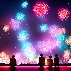 Fototapeta na wymiar happy new year celebration, fireworks, AI generated