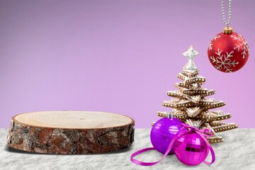 Christmas composition with cookie tree, decorations on desk