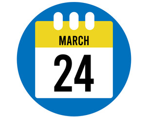 24 day March calendar vector. Calendar page icon for March days. Blue circle with yellow calendar