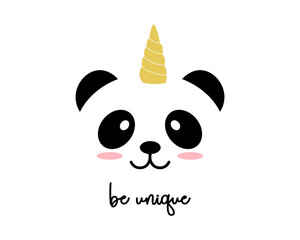 Be unique slogan with cute panda illustration