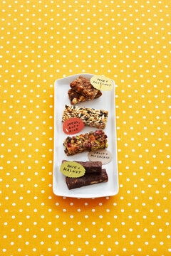 Energy Bars on Tray with Polka-dot Background