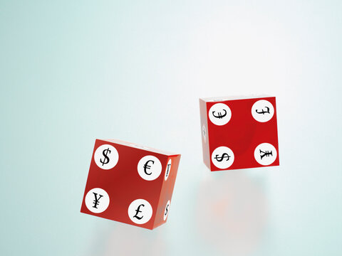 Cubes Displaying International Currency Symbols