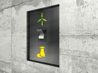 3D Illustration of Switch adjusted to Wind Energy Symbol