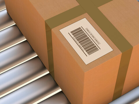 3D-Illustration of Parcel Return Service on Conveyor Belt
