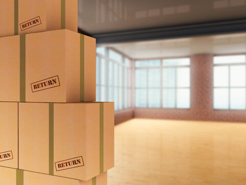 3D-Illustration of Pile of Cardboard Boxes to be Returned in Loft