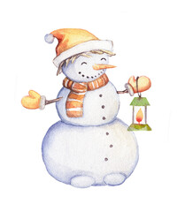 Watercolor winter picture. Stylized snowpack with a phonary. The subject is in the background.