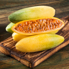 Passiflora tripartita - Curuba exotic fruit of elongated shape