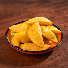 Plate of fried empanadas with meat filling - Typical Colombian food