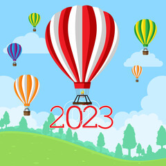 Obraz premium Happy New Year, 2023, background, concept, Vector illustration, vector, greeting card, social media post, banner, poster, flyer, typography design