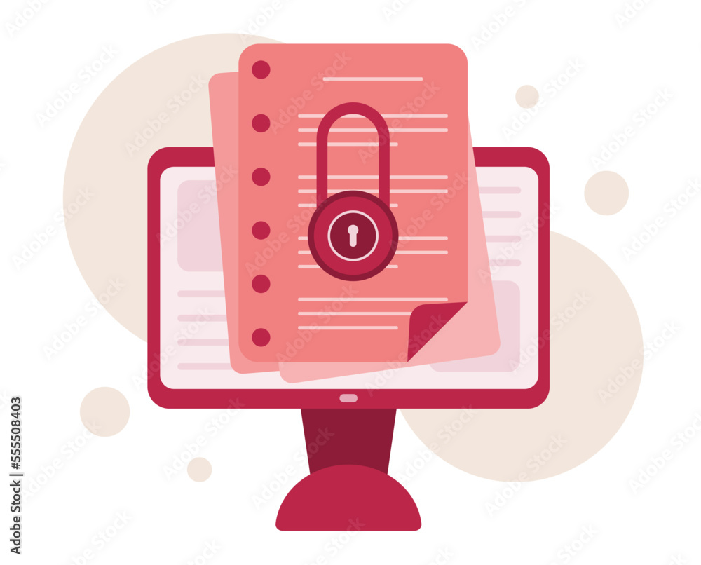 Poster secure confidential document online access with private lock. electronic safety doc data padlock sym