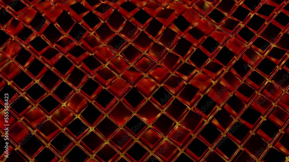 Poster 3d squares oscillate with wave effect. design. colored squares move in grid with glitter of waves. w
