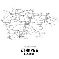 Black and white map of �tampes, Essonne, France.