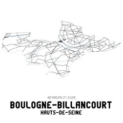 Black and white map of Boulogne-Billancourt, Hauts-de-Seine, France.