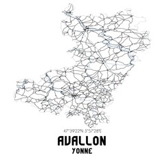 Black and white map of Avallon, Yonne, France.