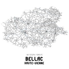 Black and white map of Bellac, Haute-Vienne, France.