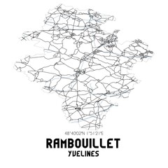 Black and white map of Rambouillet, Yvelines, France. - obrazy, fototapety, plakaty