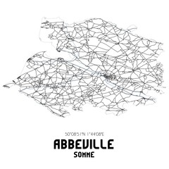 Black and white map of Abbeville, Somme, France.