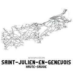 Black and white map of Saint-Julien-en-Genevois, Haute-Savoie, France.
