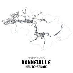 Black and white map of Bonneville, Haute-Savoie, France.