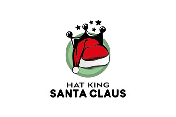 Christmas hat logo design, santa claus hat logo vector illustration with king concept