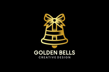 Gift bell logo design with luxury striped style