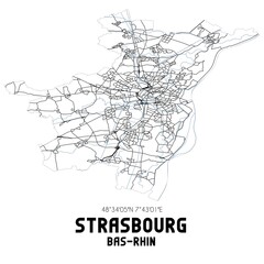 Black and white map of Strasbourg, Bas-Rhin, France. - obrazy, fototapety, plakaty