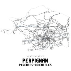 Obraz premium Black and white map of Perpignan, Pyr�n�es-Orientales, France.