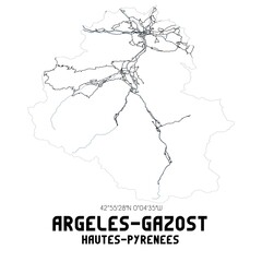 Black and white map of Argel�s-Gazost, Hautes-Pyr�n�es, France.