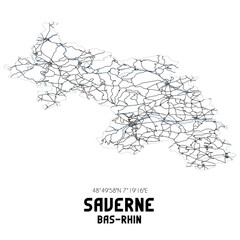 Black and white map of Saverne, Bas-Rhin, France.
