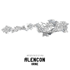 Fototapeta na wymiar Black and white map of Alen�on, Orne, France.
