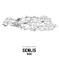 Black and white map of Senlis, Oise, France.