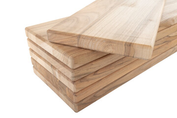 Wooden boards, a board with a seamed edge for building a house and interior decoration, on an isolated white