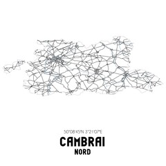 Black and white map of Cambrai, Nord, France.