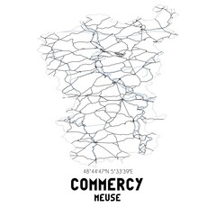 Black and white map of Commercy, Meuse, France.