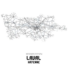 Black and white map of Laval, Mayenne, France.