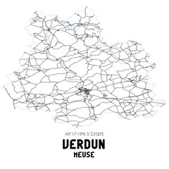 Black and white map of Verdun, Meuse, France.