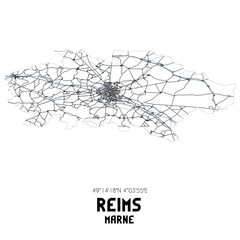 Black and white map of Reims, Marne, France.