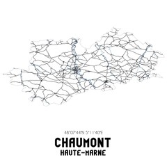 Black and white map of Chaumont, Haute-Marne, France.