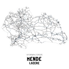 Black and white map of Mende, Loz�re, France.
