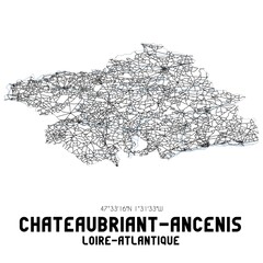 Obraz premium Black and white map of Ch�teaubriant, Loire-Atlantique, France.