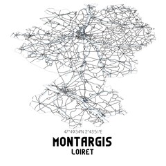 Fototapeta premium Black and white map of Montargis, Loiret, France.